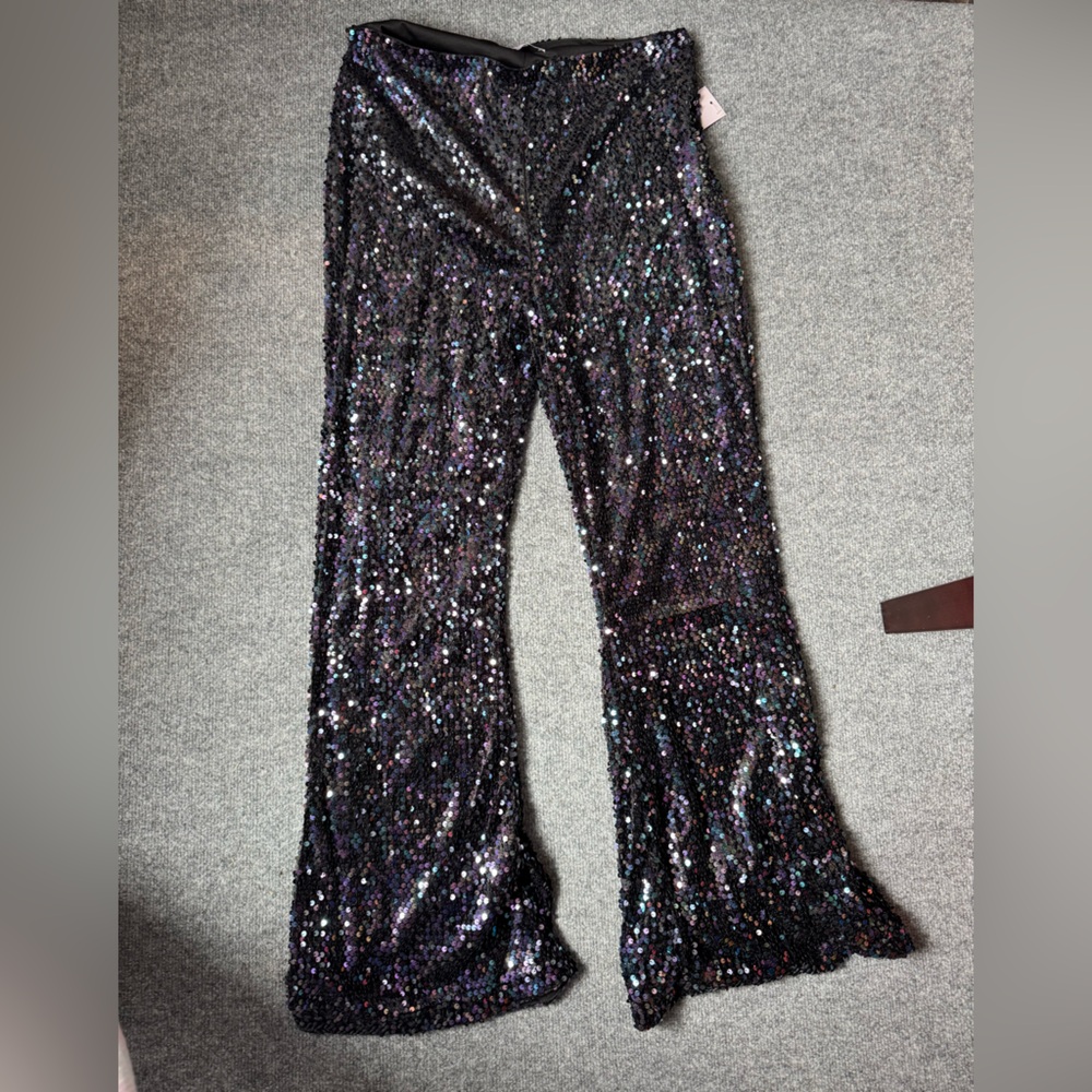 Black Sequin Flared Pants